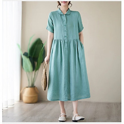 Đầm váy thiết kế cổ  sơ mi, chất linen thoải mới, dễ mặc,  siêu xinh mẫu mới