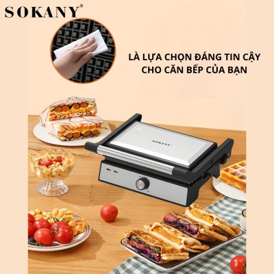 Máy kẹp nướng đa năng 3IN1 SOKANY SK-08092 công suất cao 1500W, bộ 3 khay nướng đa năng, tháo lắp dễ dàng vệ sinh - HÀNG CHÍNH HÃNG - DELIYA