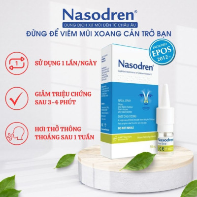 [MUA 1 TẶNG 1] Xịt giảm nhanh Viêm Xoang NASODREN - Giúp hỗ trợ chữa trị và cải thiện ngay tình trạng ngạt mũi, viêm mũi dị ứng, đau nhức đầu do Xoang cấp và mãn tính - hiệu quả cao, tiết kiệm chi phí - 100% thảo dược tự nhiên