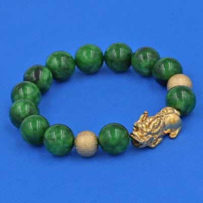 Vòng tay đá Cẩm Thạch Sơn Thủy 12 ly cẩn Tỳ Hưu inox inox vàng VCTDNTHHBV12 - hợp mệnh Hỏa, mệnh Mộc