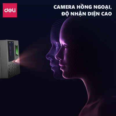 Máy Chấm Công Quét Vân Tay Và Nhận Dạng Khuôn Mặt DELI Mẫu Mới - Hàng Chính Hãng - Thiết Bị Văn Phòng Màn Mình LCD 2.4" Có Tiếng Việt ES161