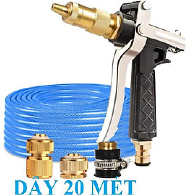 Vòi Xịt️Evoucher Bộ dây vòi xịt nước rửa xe, tưới cây , tăng áp 3 lần, loại 20m 206319 đầu đồng, cút đồng+  đai