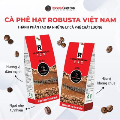Cà Phê Robusta Việt Nam – Pha Máy – Gói 250Gr ( Nguyên Hạt) Hương Vị Cân Bằng Mùi Thơm Nhẹ, Vị Êm Thương Hiệu Rovina Coffee