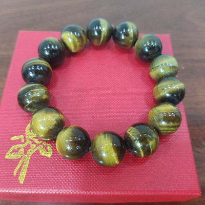 Vòng tay phong thủy đá mắt cọp vàng 14 ly, vòng tay chuỗi đá