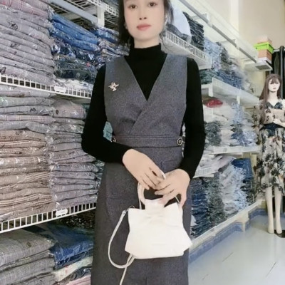 Set đầm yếm kèm áo dệt kim thu đông cao cấp Myqlothing.