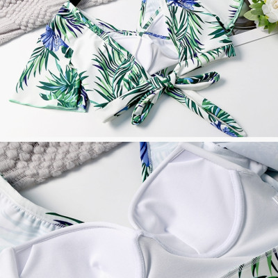 Set bơi 3 chi tiết cao cấp, họa tiết lá xanh hottrend, dáng đẹp quý phái | KT050