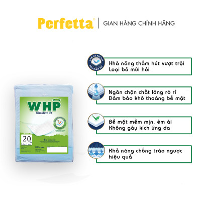 Tấm Đệm Lót WHP Underpad, Siêu Thấm Hút, Chống Trào Ngược, Khử Mùi Hiệu Quả Size 60x45 cm (8 miếng/túi)