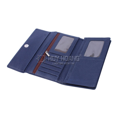  Bóp nữ da bò cao cấp Huy Hoàng 3 gấp lửng màu xanh đậm, cam, xanh lá chuối, xanh dương, đỏ tươi, vàng, đỏ đô HT3139-40-59-60-64-65-67