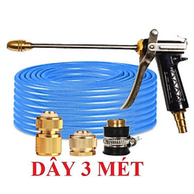 Vòi Xịt️Evoucher Bộ dây vòi xịt nước rửa xe, tưới cây , tăng áp 3 lần, loại 3m,5m 206318 đầu đồng,cút đồng+  đai