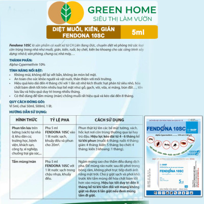 Thuốc Diệt Muỗi Greenhome, Fendona 10sc, Gói 5ml, Hiệu Quả, Không Mùi, Dễ Dùng, Diệt Gián, Ruồi, Kiến Ba Khoang