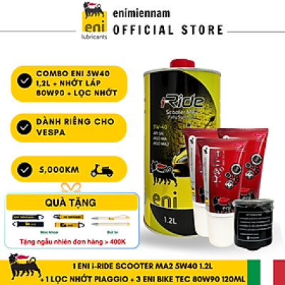 (HCM) Combo Eni Scooter MA2 5W40 1.2L + Lọc nhớt + Nhớt láp Eni 80W90 (Vespa/Piaggio)