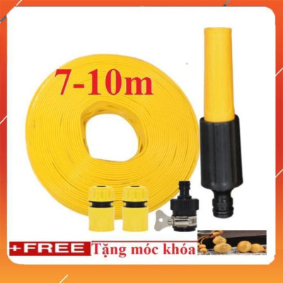 ️Evoucher Bộ dây vòi xịt nước rửa xe, tưới cây , tăng áp 3 lần, loại 7m, 10m 206622-5 cút sập,nối đen+  móc khoá
