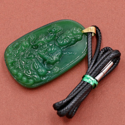 Dây chuyền mặt Quan Âm Bồ Tát - thạch anh xanh 5.7cm DEQAXL2