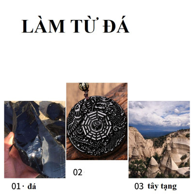 Dây chuyền nam nữ Unisex phong thủy LONG PHỤNG SUM VẦY bát quái may mắn bình an, dây chuỗi, mặt đá huyền đen