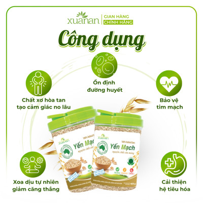 Yến Mạch Nguyên Chất Cán Mỏng Xuân An [ko đường]Hộp400G(Tặng 1 Túi Yến Mạch 150G)