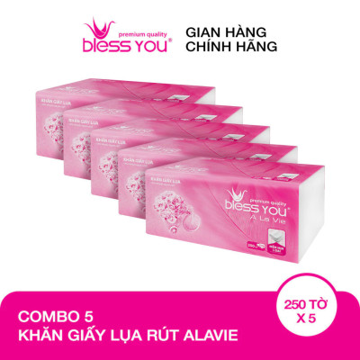 Combo 5 Gói Khăn Giấy Lụa Rút Softpack Bless You Alavie 250 Tờ