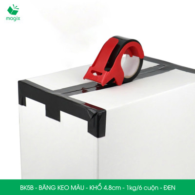 BK5B - 6 cuộn băng keo màu khổ 4.8cm loại 1kg/6 cuộn - Đen - Băng keo, băng dính đóng hàng