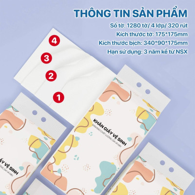 Combo 4 bịch khăn giấy rút treo tường, 1280 tờ/bịch, dập vân 4D, siêu dai và mềm mịn