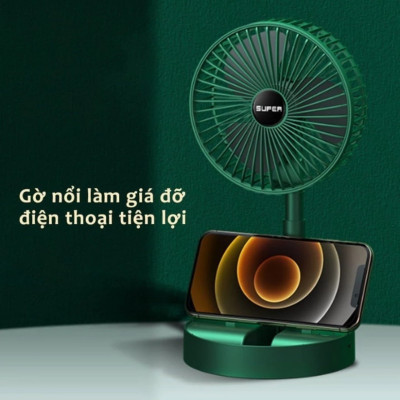 Quạt Mini Gấp Gọn 3 Tốc Độ Gió - Xoay 360 Độ, Sạc USB, Pin Dung Lượng Lớn Loại Tốt