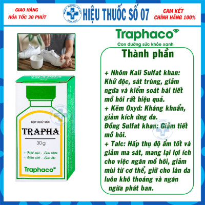 Bột khử mùi Trapha Traphaco hỗ trợ khử mùi, làm thơm, ngăn ngừa mùi hôi nách, hôi chân khi đi giày (30g)