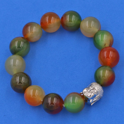 Vòng đeo tay Thạch Anh Xanh Nâu 14 ly cẩn hạt Phật A Di Đà inox bạc VTAXNNLT14