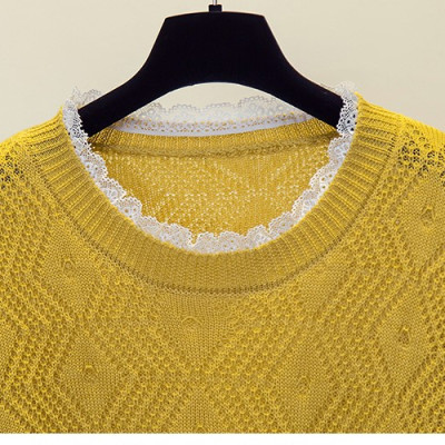 Áo Len Dài Tay Cổ Tròn Thời Trang Hàn Quốc Cho Nữ Haint Boutique, Áo len Cổ Tròn Dài Tay Pha Ren Xinh HB50