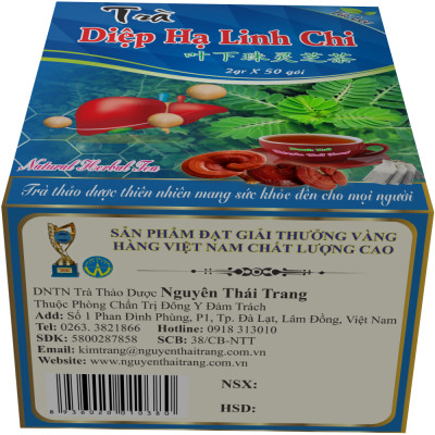 Combo 5 Hộp Trà Diệp Hạ Linh Chi (Hộp 50 Túi Lọc x 2g) -  Hỗ Trợ Viêm Gan B , Mỡ Máu- Nguyên Thái Trang - Thảo Dược Thiên Nhiên - Tốt Cho Sức Khỏe