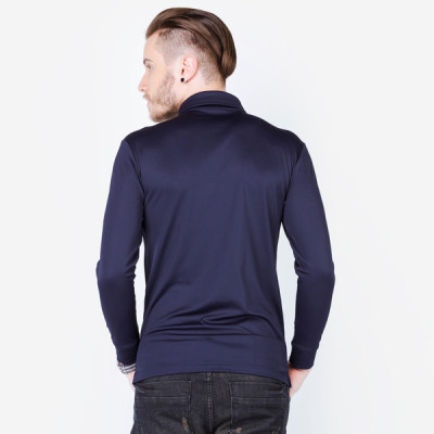 Áo thun dài tay nam cổ bẻ màu xanh đen ALIGRO chất liệu Cotton cao cấp mềm nhẹ ALGAPD004