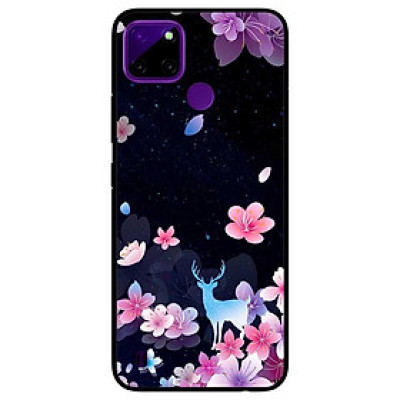 Ốp lưng dành cho Realme C21Y - C25Y mẫu Hoa Hươu Nền Đen