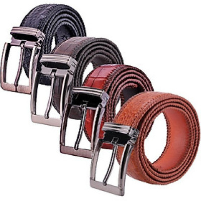 HP4294-95-96-97 - Thắt lưng nam da cá sấu Huy Hoàng đan viền 4P đầu kim màu đen, nâu đất, nâu đỏ, vàng