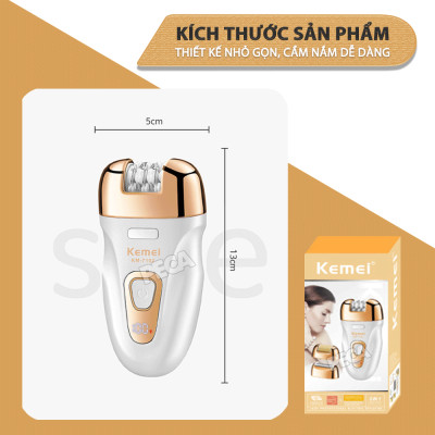 Máy tẩy lông đa năng 3in1 Kemei KM-7102 gồm 3 đầu thay thế chuyên dụng nhổ lông, cạo lông, chà gót chân sử dụng toàn thân - Chính hãng