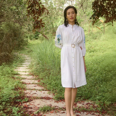 Đầm Linen Thêu Tay Mơ DRE206 thời trang thiết kế Hity