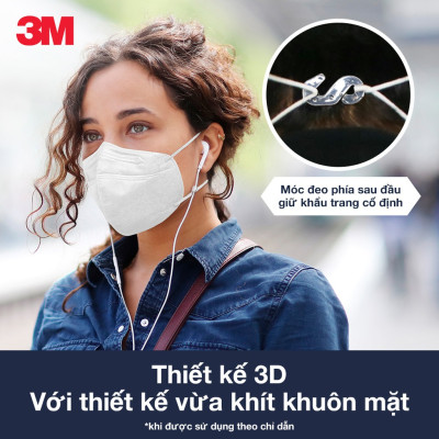 Khẩu trang KF94 3M 9013 Hàn Quốc lọc bụi, kháng khuẩn, có nẹp mũi kim loại, 2 màu trắng đen, 1 chiếc/túi