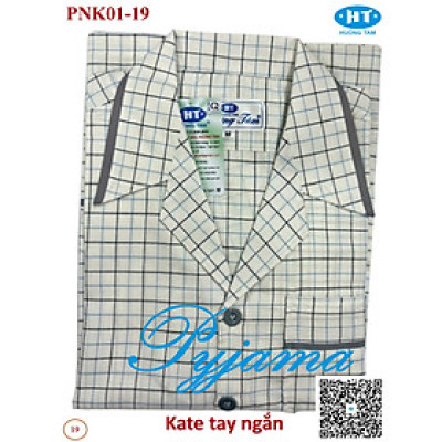 Bộ Pyjama HUONGTAM Kate  tay ngắn nam cao cấp(PNK02N14). Chất liệu Kate loại tốt:  mềm mại, thoáng mát, không phai màu.