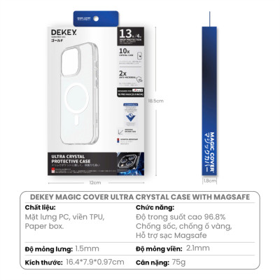 Ốp Lưng Trong Suốt cho Iphone 16 Series DEKEY Magic Cover Crystal Case Sạc Từ Tính Ốp Dẻo Trong Suốt Bảo Vệ Máy_ Hàng chính Hãng