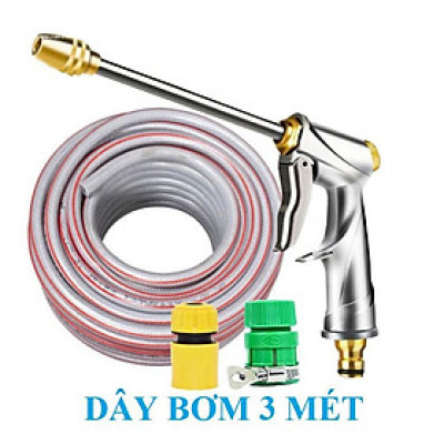  Bộ dây vòi xịt nước rửa xe, tưới cây .tăng áp 3 lần, loại 3m,5m 206701-Ađầu đồng,cút,nối nhựa v+tặng móc khoá