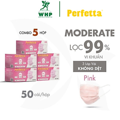 [Combo 5 HỘP - PERFETTA MODERATE] - Khẩu Trang Y Tế Chất Lượng Cao, Kháng Khuẩn, Chống Bụi Mịn, 3 Lớp, Bảo Vệ Tối Ưu - (50 cái/hộp)