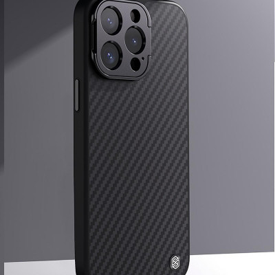 Ốp Lưng Sợi Carbon Chống Rơi Chống Trượt Cho Iphone 15 Pro / 15 Pro Max / 14 Pro Max hiệu Nillkin CarboProp hỗ trợ sạc từ có giá đỡ bảo vệ camera - Hàng chính hãng
