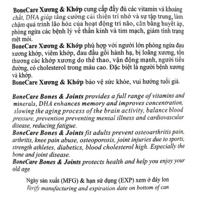 Sữa bột Bonecare dưỡng chất cho xương và khớp dành cho người từ 30 tuổi trở lên phòng ngừa đau xương khớp, viêm khớp, đặc biệt là người bệnh xương và khớp
