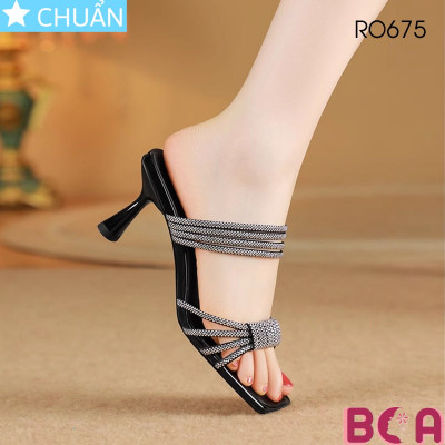 Sandal nữ hở mũi cao 6 phân RO675 ROSATA tại BCASHOP quai ngang đính kim sa phong cách sang trọng và quyến rũ