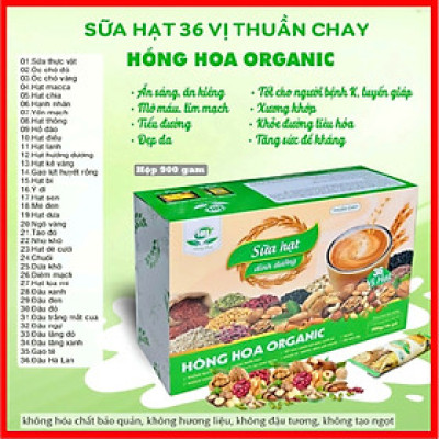 Sữa hạt dinh dưỡng 36 vị hạt Hồng Hoa Organic 36gói/ 900g - Thuần Chay, Không Đường, Không đậu nành, Không chất bảo quản, dinh dưỡng cho người Tuyến Giáp, Tiểu Đường
