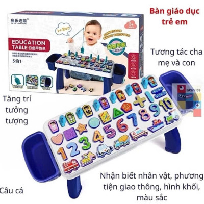 Bàn học chữ số thông minh 5 trong1 có câu cá nam châm 40 chi tiết: câu cá và ghép số, nhân vật, phương tiện giao thông, hình khối học đếm - HENRYSA