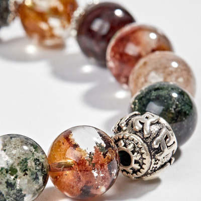 Vòng Thạch Anh Ưu Linh Đa Sắc Phối Charm Hoa Bạc (10mm) Ngọc Quý Gemstones