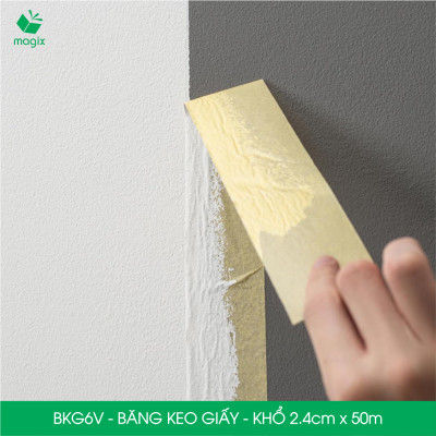 BKG6V - Block 12 cuộn băng keo giấy khổ 2.4cm x 50m - Băng dính giấy viết được, chặn màu sơn
