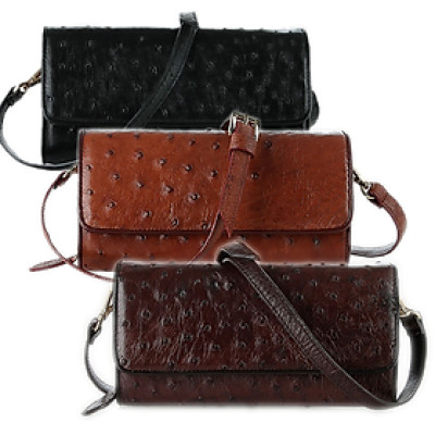 HJ6423-24-25-26 - Túi đeo da đà điểu Huy Hoàng da bụng màu đen, nâu đất, vàng bò, nâu đỏ