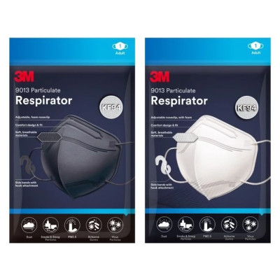 Khẩu trang KF94 3M 9013 Hàn Quốc lọc bụi, kháng khuẩn, có nẹp mũi kim loại, 2 màu trắng đen, 1 chiếc/túi