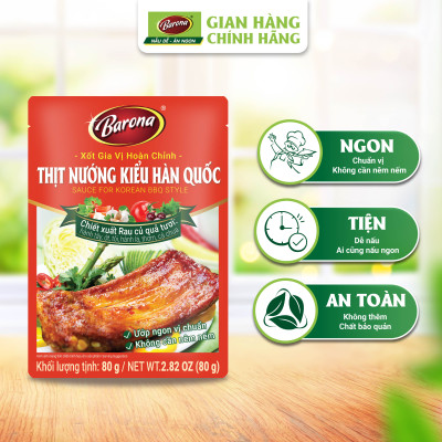 Combo Xôt gia vị hoàn chỉnh Barona: 1 Bò kho (80gr) + 1 Thịt Nướng Hàn Quốc (80gr) + 1 Thịt Nướng Sả (80gr)