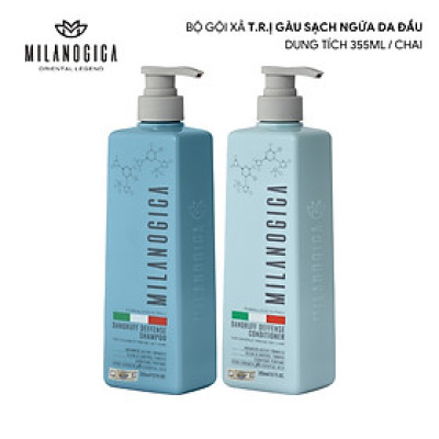 Combo Dầu Gội & Xả hương nước hoa Milanogica 355ml Phục hồi hư tổn, T.r.ị gàu sạch ngứa da đầu