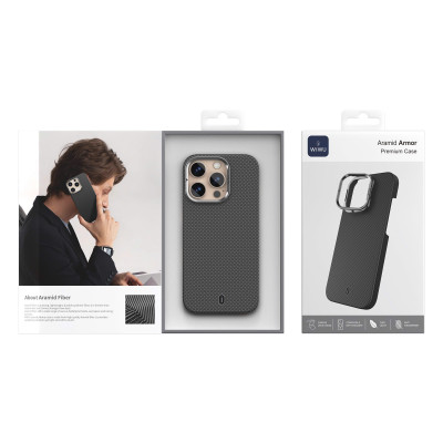 Ốp lưng sợi Aramid Carbon Kevlar sạc từ tính cho iPhone 16 Pro Max / iP 16 Pro hiệu WIWU Aramid Armor Magnetic - Khung viền camera kim loại kim giá đỡ, chất liệu cao cấp - hàng nhập khẩu