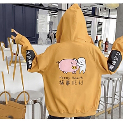 Áo khoác nữ dù in chú Heo